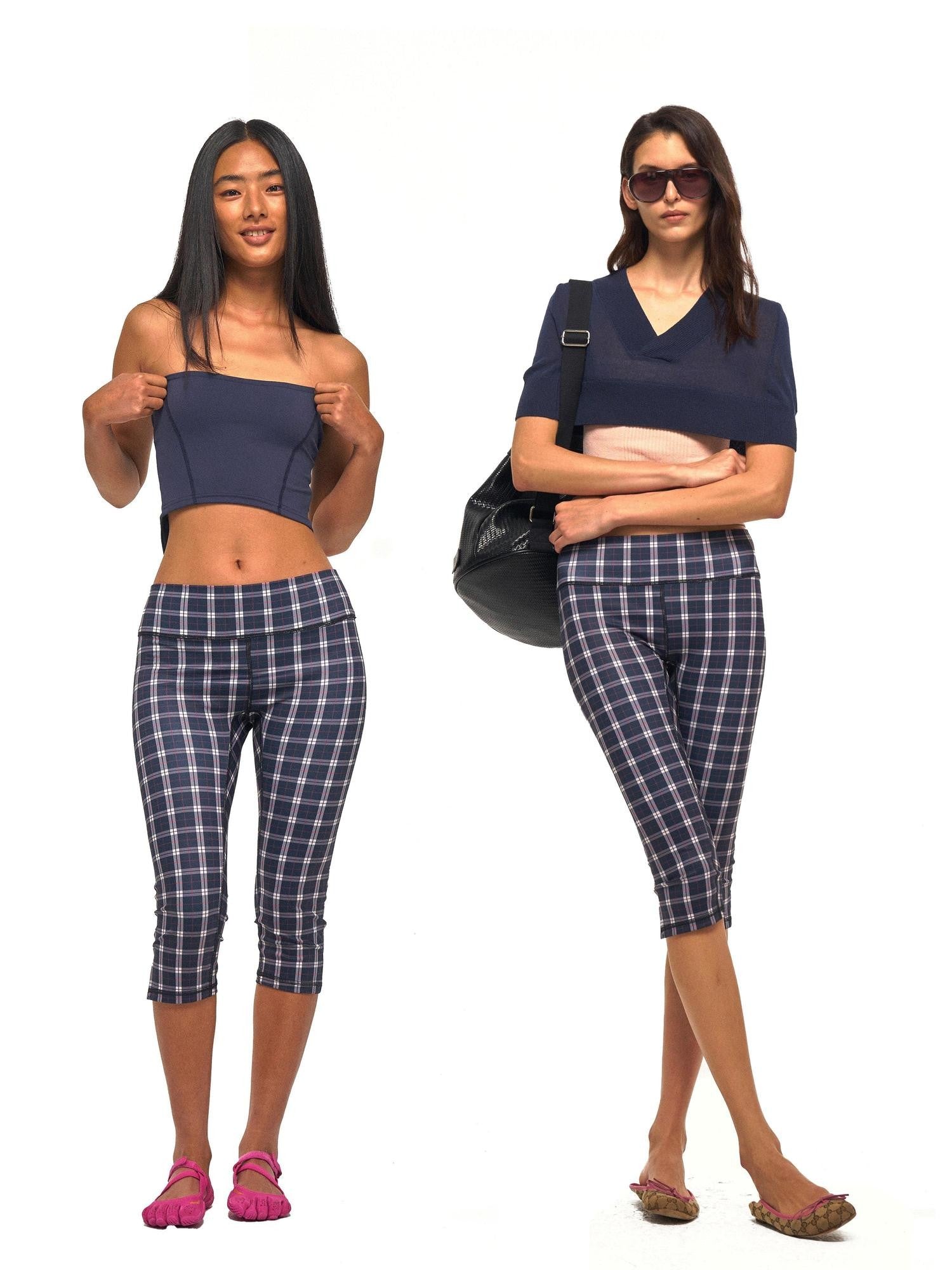 NyDkyel Vintage Plaid Print Slit Hem Capri Women&