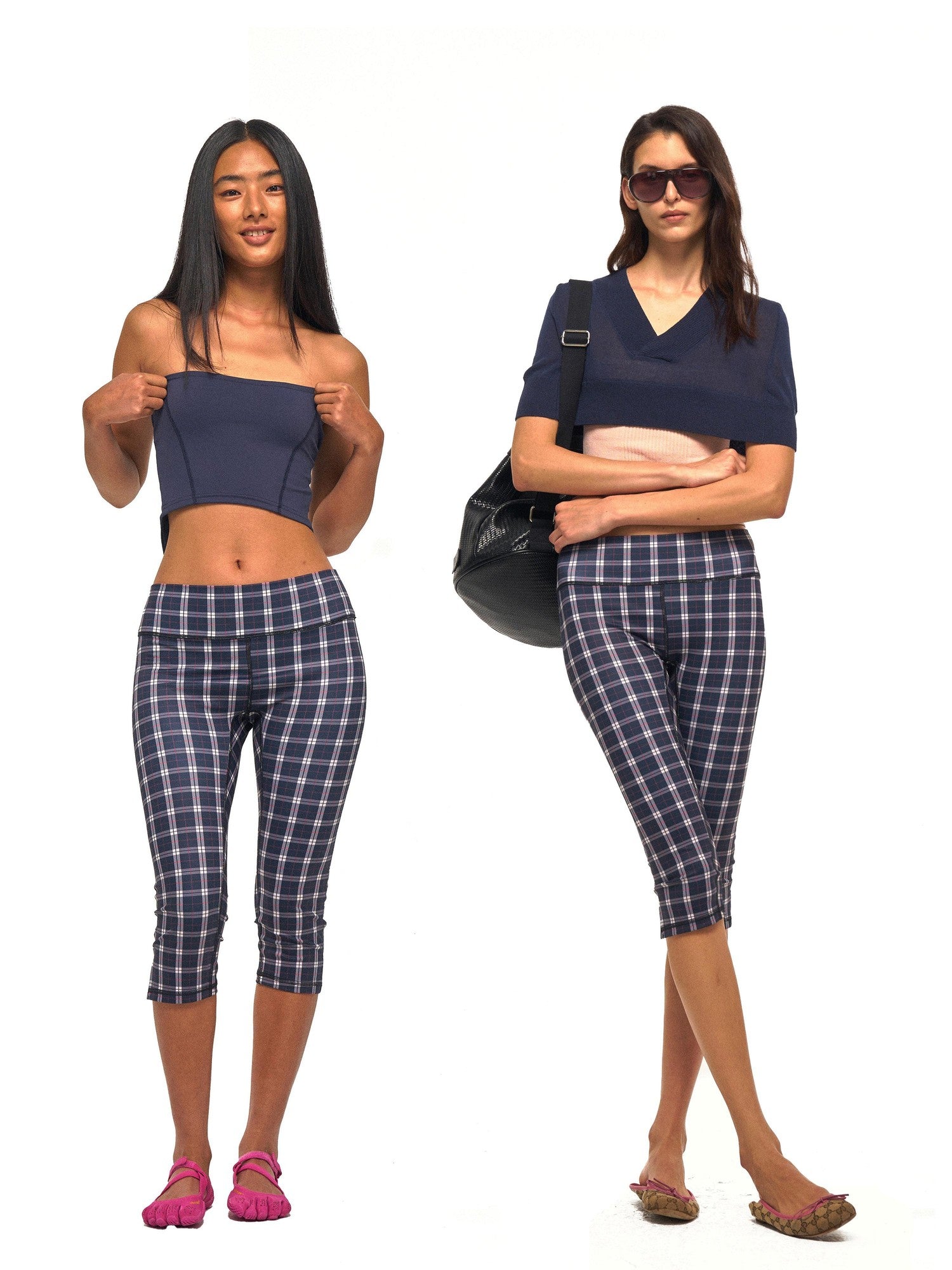 NyDkyel Vintage Plaid Print Slit Hem Capri Women&