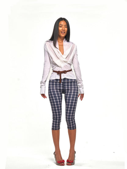 NyDkyel Vintage Plaid Print Slit Hem Capri Women&