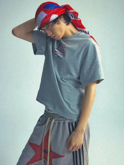 Vintage Washed Cotton Tee With Wide Shoulder Retro Fit
