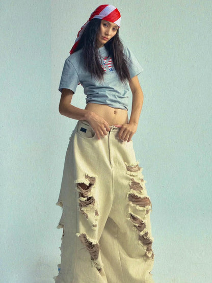Vintage Washed High Waisted Ruffle T-shirt