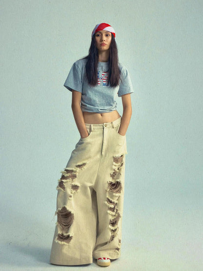 Vintage Washed High Waisted Ruffle T-shirt