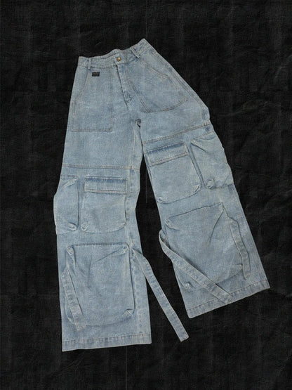 Vintage Washed High Weight Cotton Multi Pocket Jeans