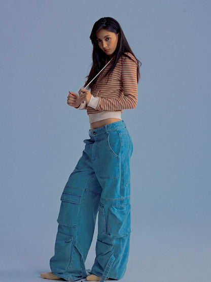 Vintage Washed High Weight Cotton Multi Pocket Jeans