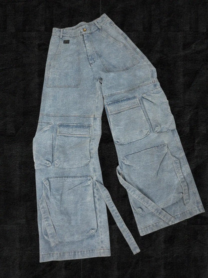 Vintage Washed High Weight Cotton Multi Pocket Jeans