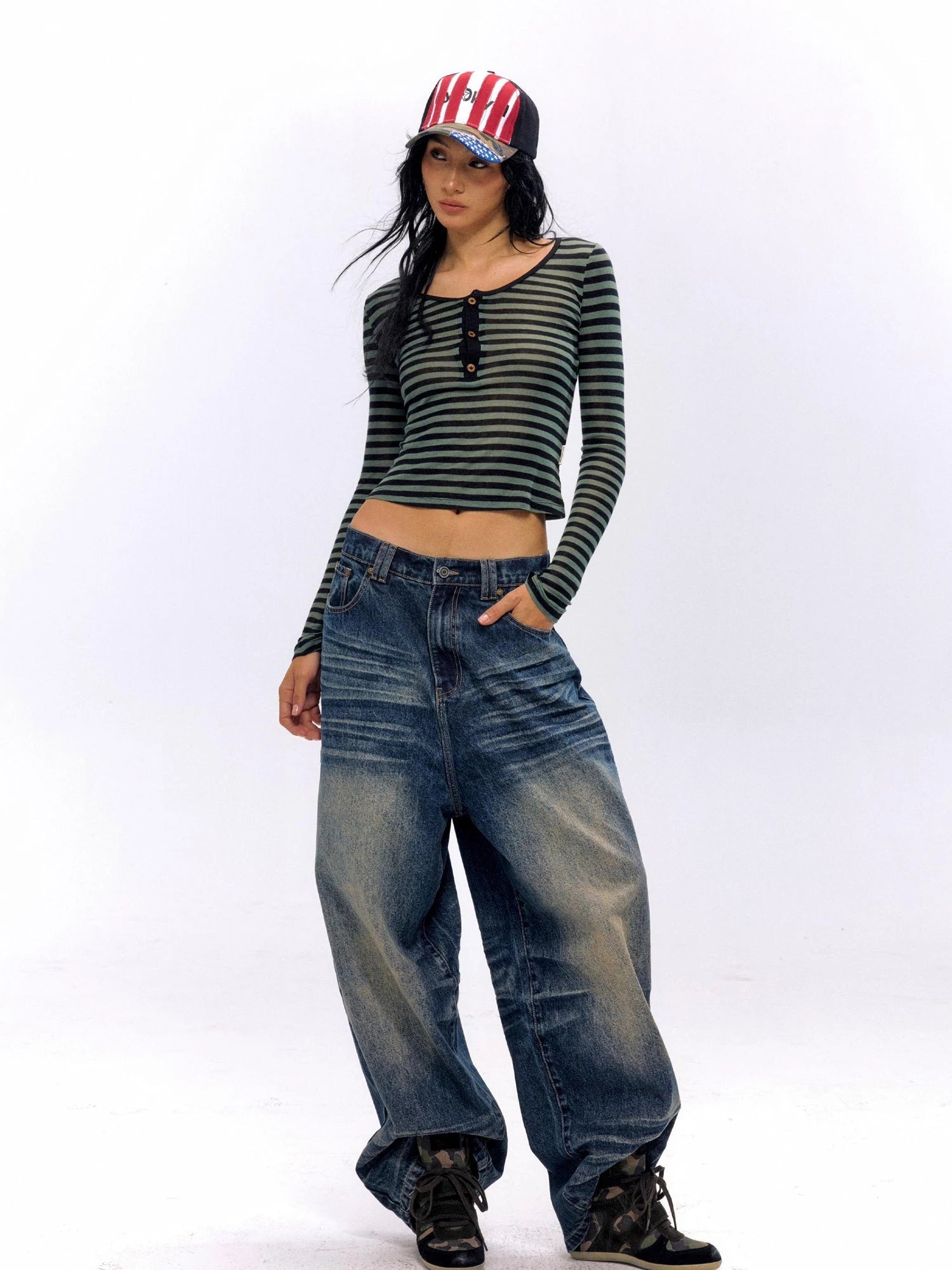 Vintage Washed Nevada Tapered Pleated Jeans