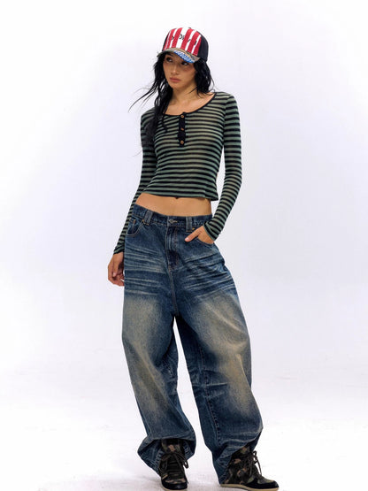 Vintage Washed Nevada Tapered Pleated Jeans