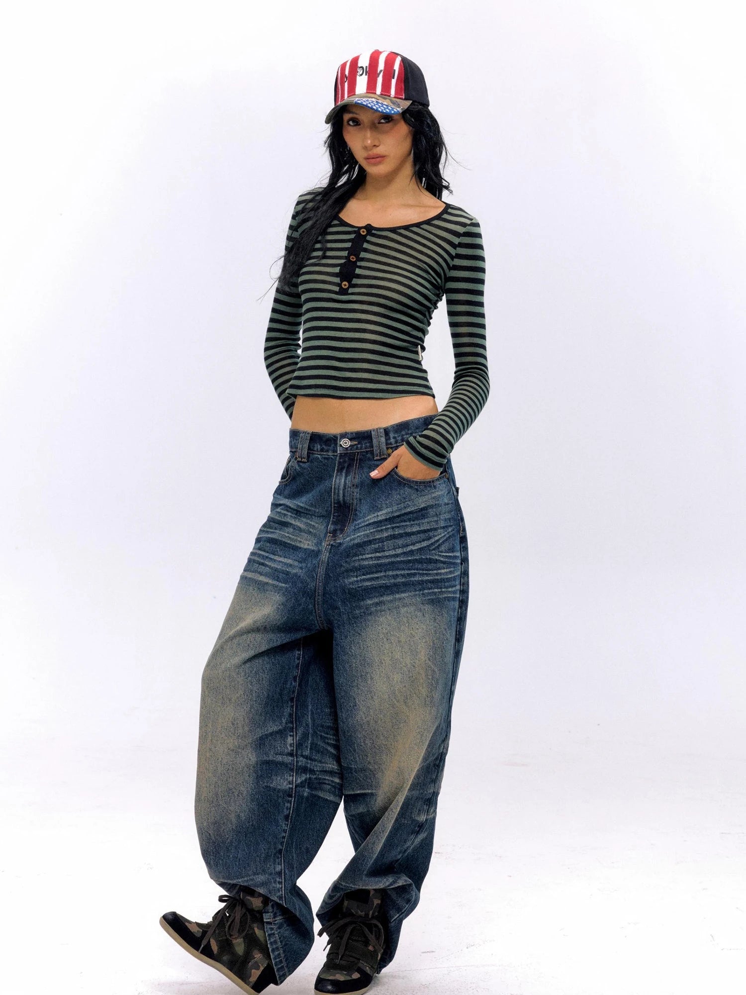 Vintage Washed Nevada Tapered Pleated Jeans
