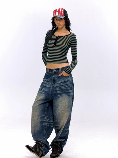 Vintage Washed Nevada Tapered Pleated Jeans