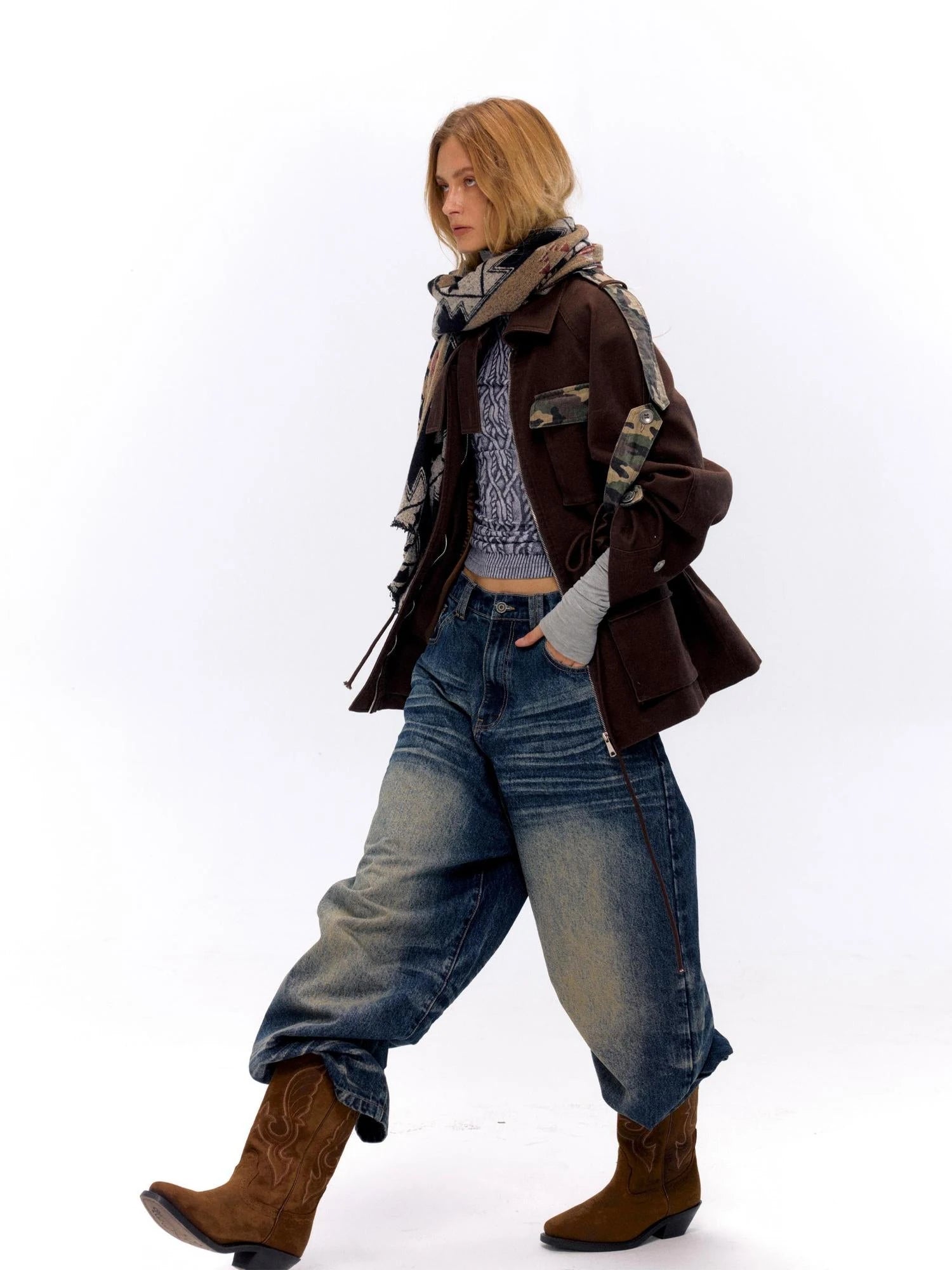 Vintage Washed Nevada Tapered Pleated Jeans