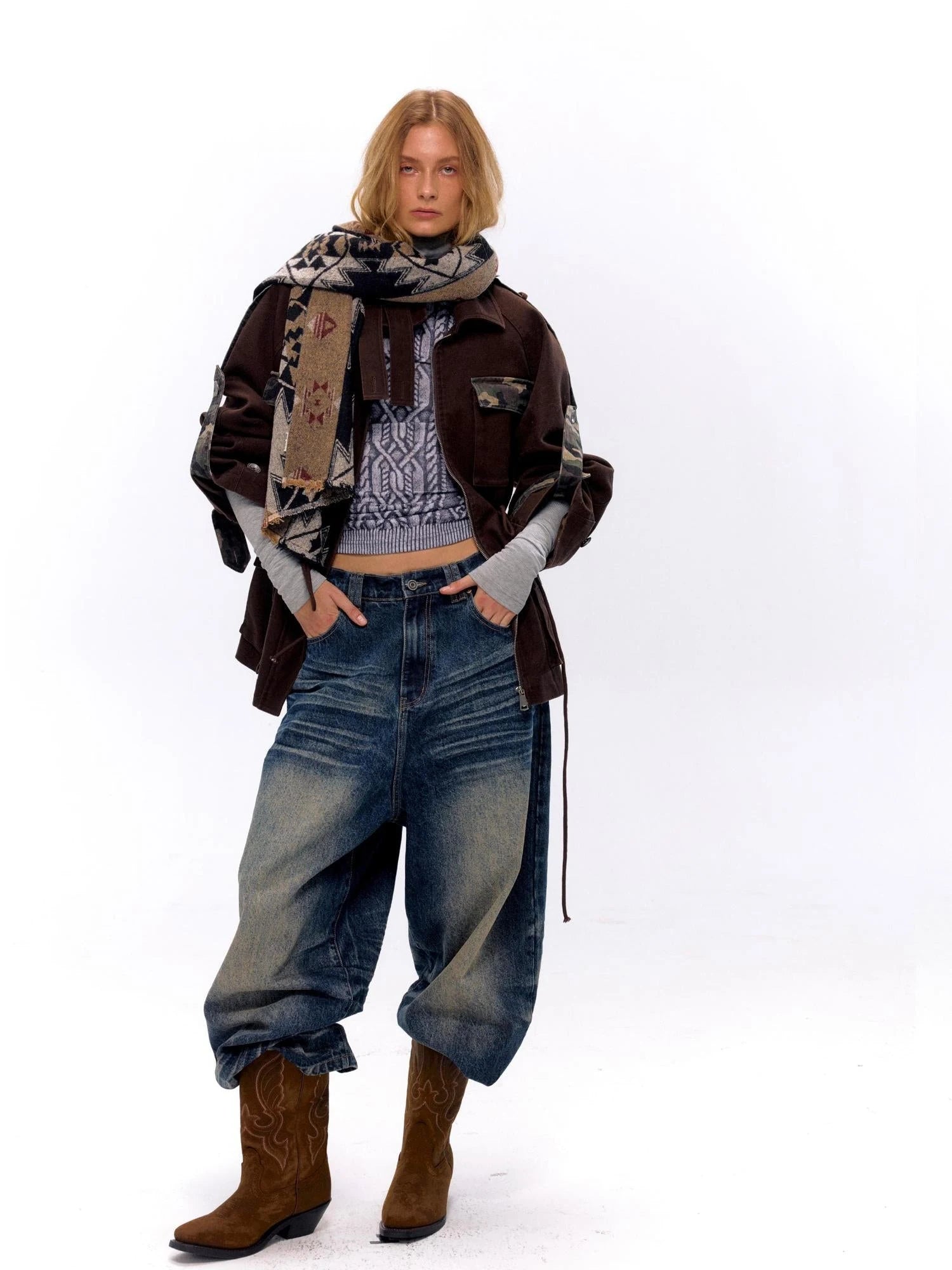 Vintage Washed Nevada Tapered Pleated Jeans