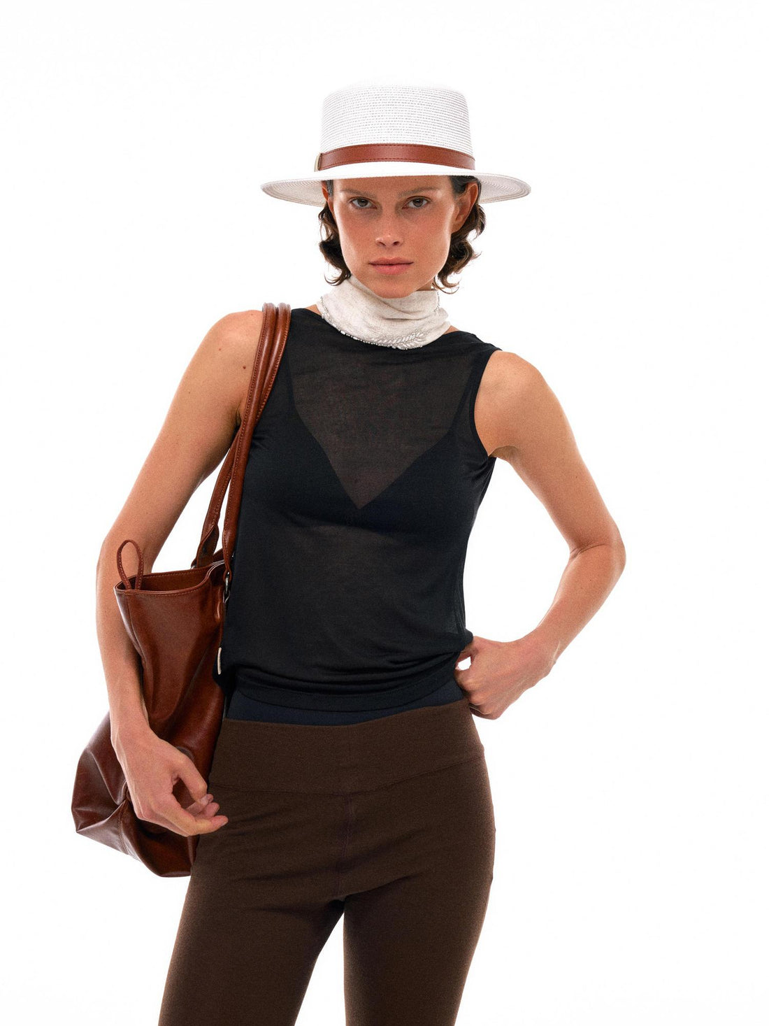 NyDkyel Viscose U Back Slip Top With Draped Cowl Neck