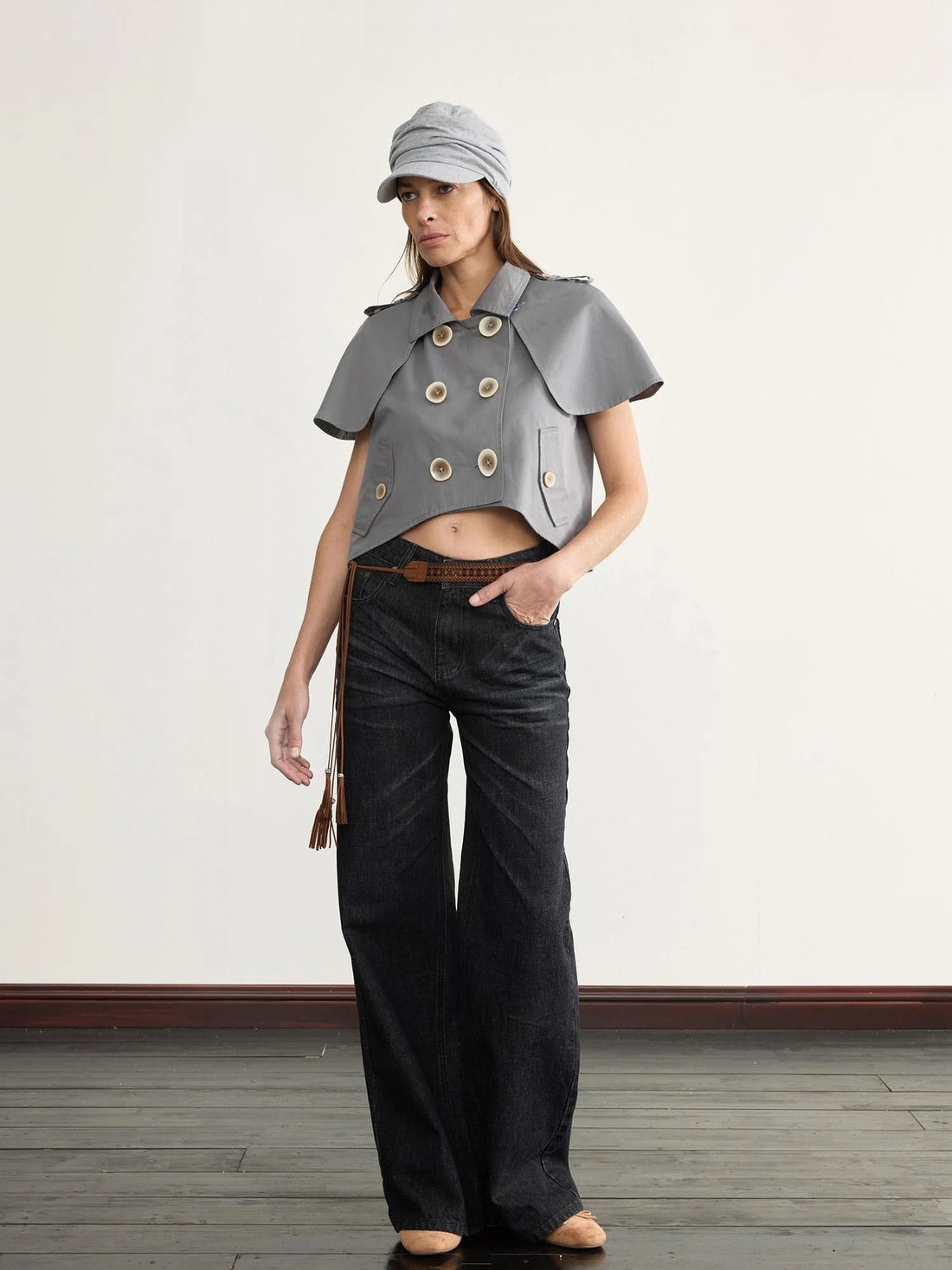 Volcanic Ash Straight Leg Denim With 3D Tucks