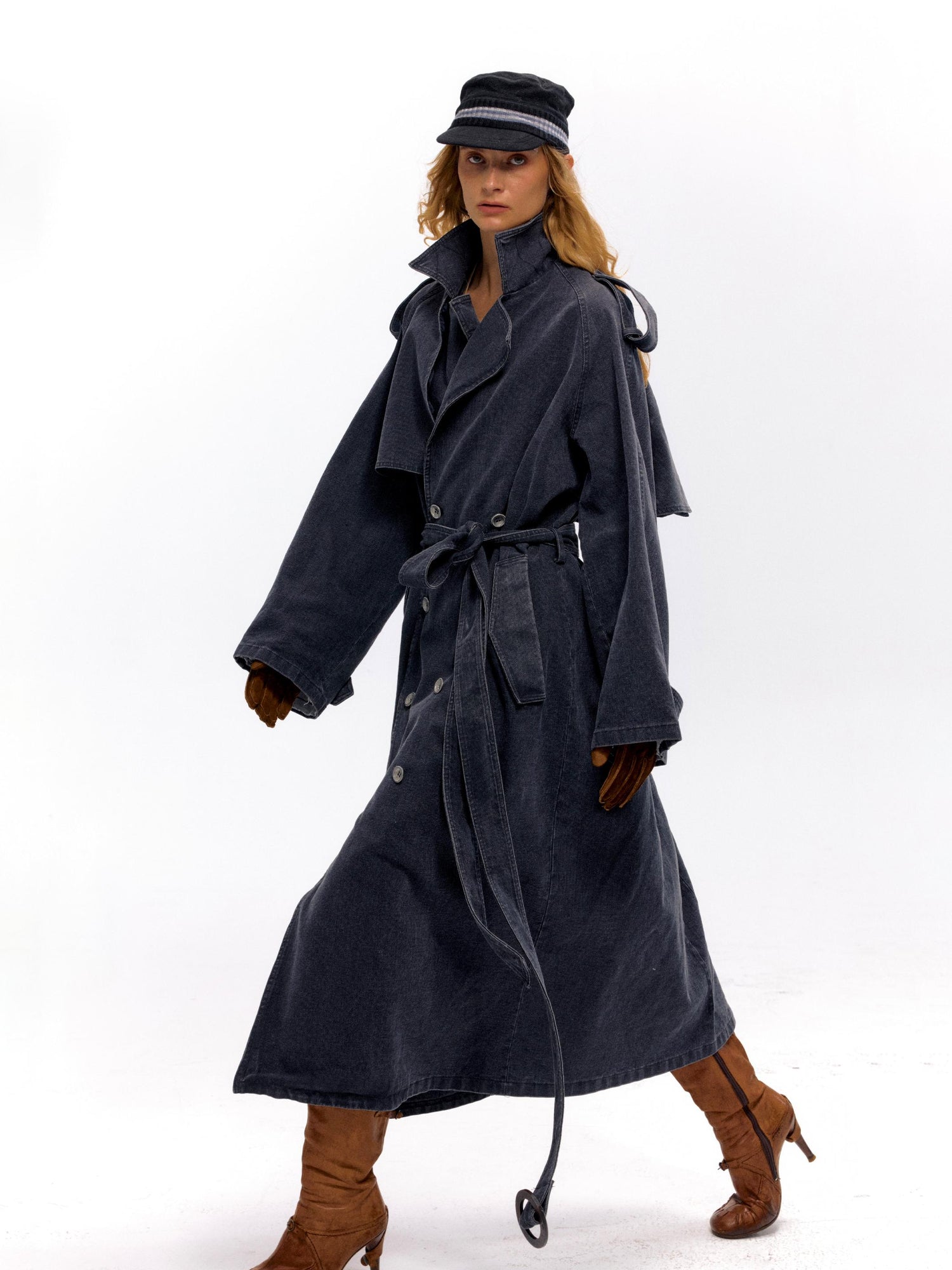 NyDkyel Washed Utility Peached Poplin Oversized Trench Coat