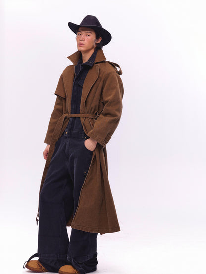 NyDkyel Washed Utility Peached Poplin Oversized Trench Coat
