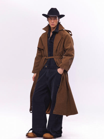 NyDkyel Washed Utility Peached Poplin Oversized Trench Coat