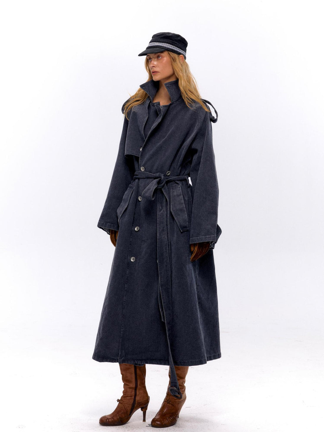 NyDkyel Washed Utility Peached Poplin Oversized Trench Coat