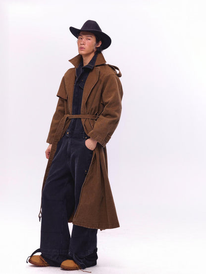 NyDkyel Washed Utility Peached Poplin Oversized Trench Coat