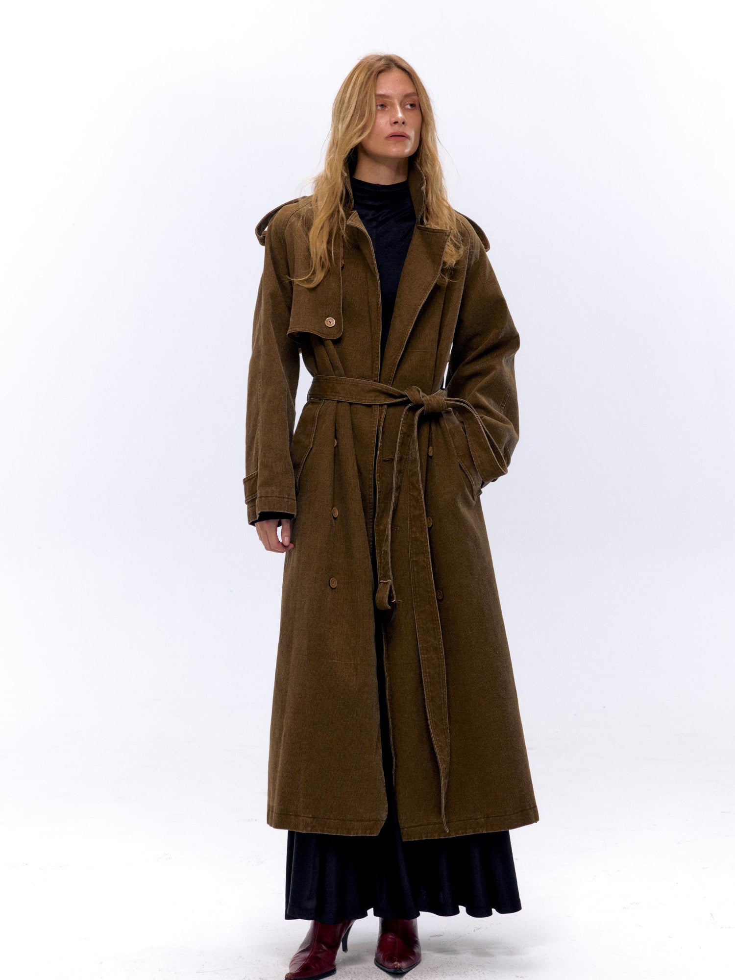 NyDkyel Washed Utility Peached Poplin Oversized Trench Coat