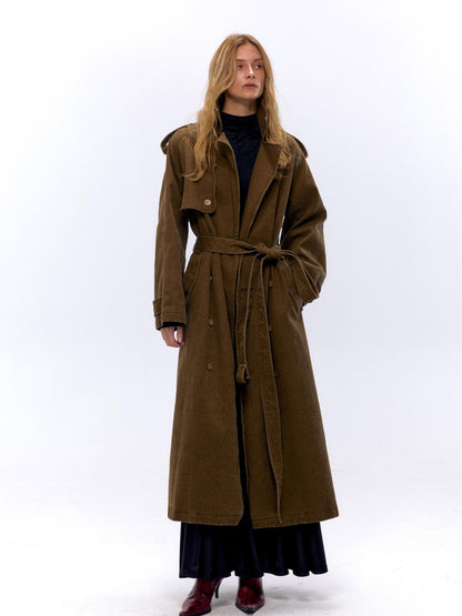 NyDkyel Washed Utility Peached Poplin Oversized Trench Coat