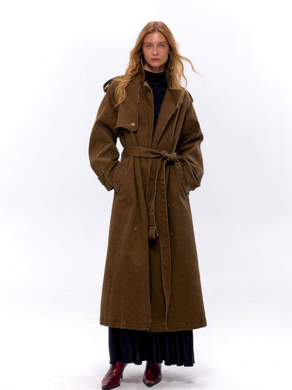NyDkyel Washed Utility Peached Poplin Oversized Trench Coat