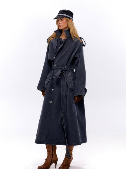 NyDkyel Washed Utility Peached Poplin Oversized Trench Coat