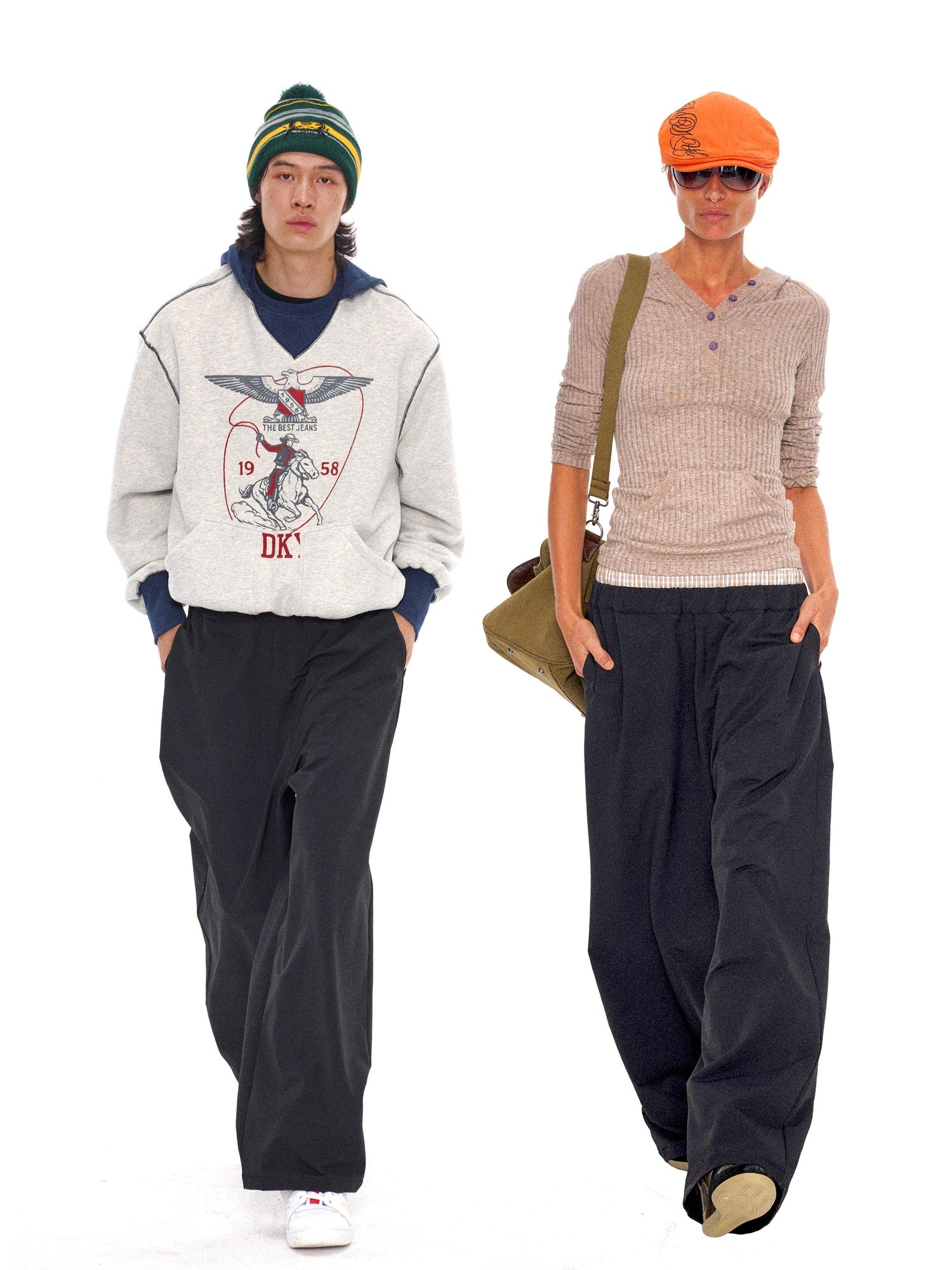 NyDkyel Waterproof Coated Nylon Double Waist Low Rise Straight Leg Hiking Unisex Pants