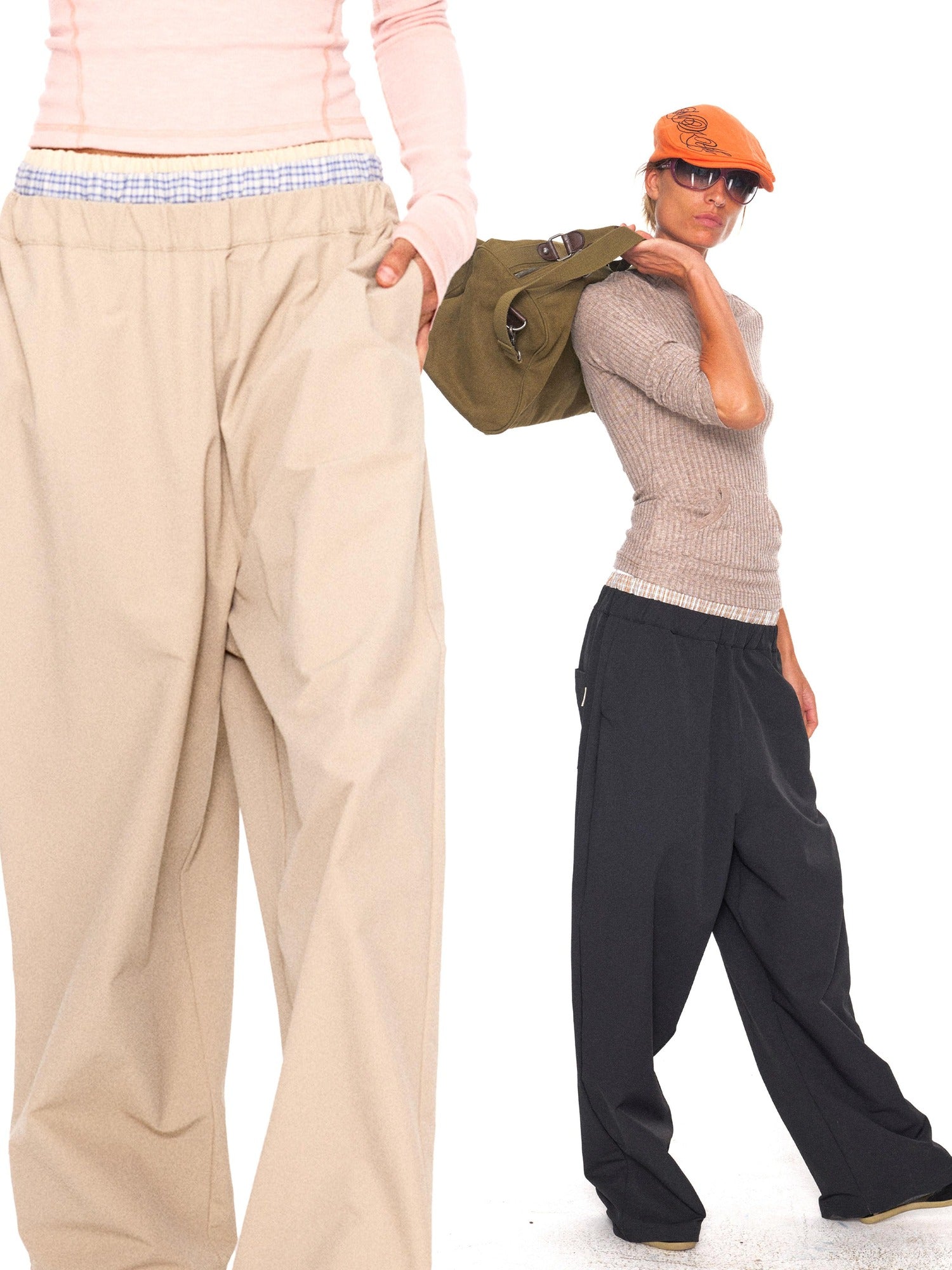 NyDkyel Waterproof Coated Nylon Double Waist Low Rise Straight Leg Hiking Unisex Pants