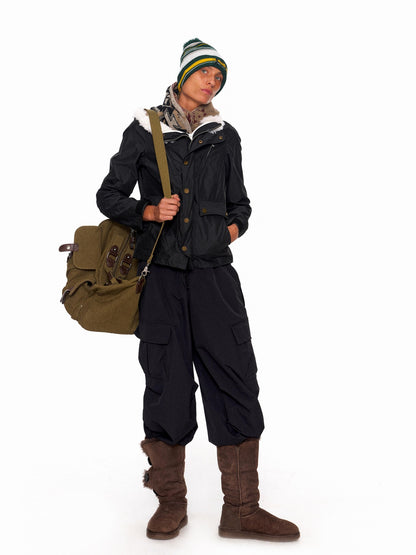 NyDkyel Waterproof Stretch Pleated Loose Straight Hiking Elastic Waist Forest Green Pants