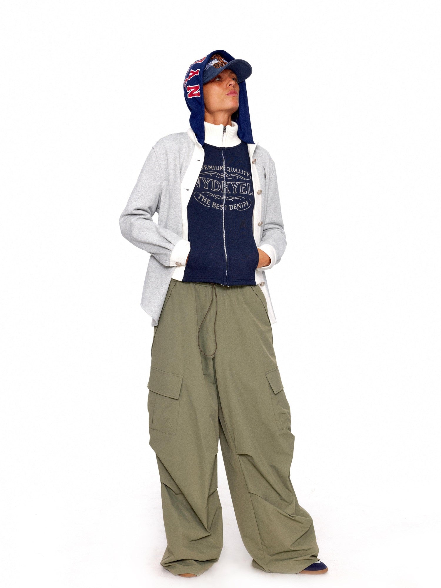NyDkyel Waterproof Stretch Pleated Loose Straight Hiking Elastic Waist Forest Green Pants