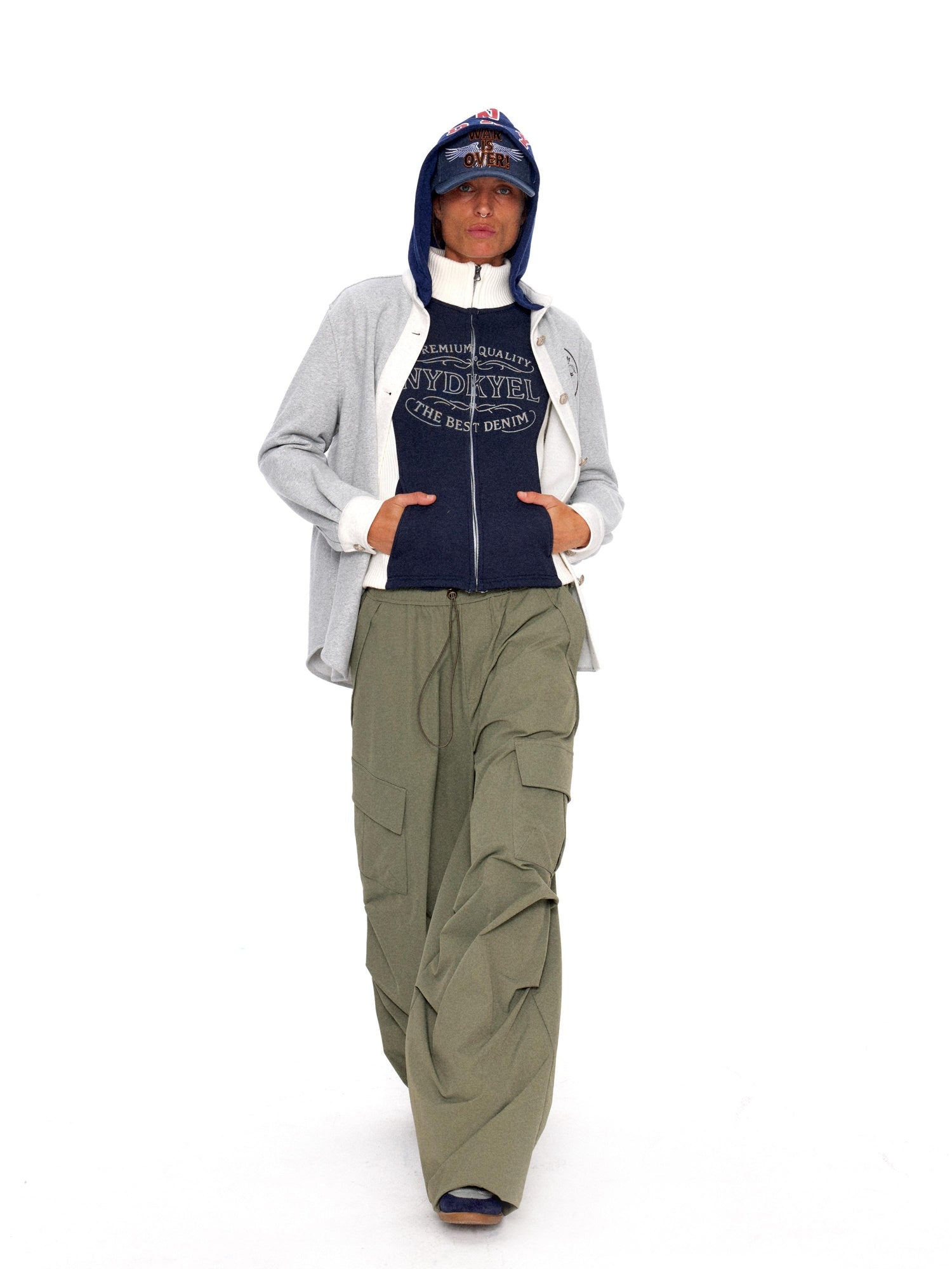 NyDkyel Waterproof Stretch Pleated Loose Straight Hiking Elastic Waist Forest Green Pants