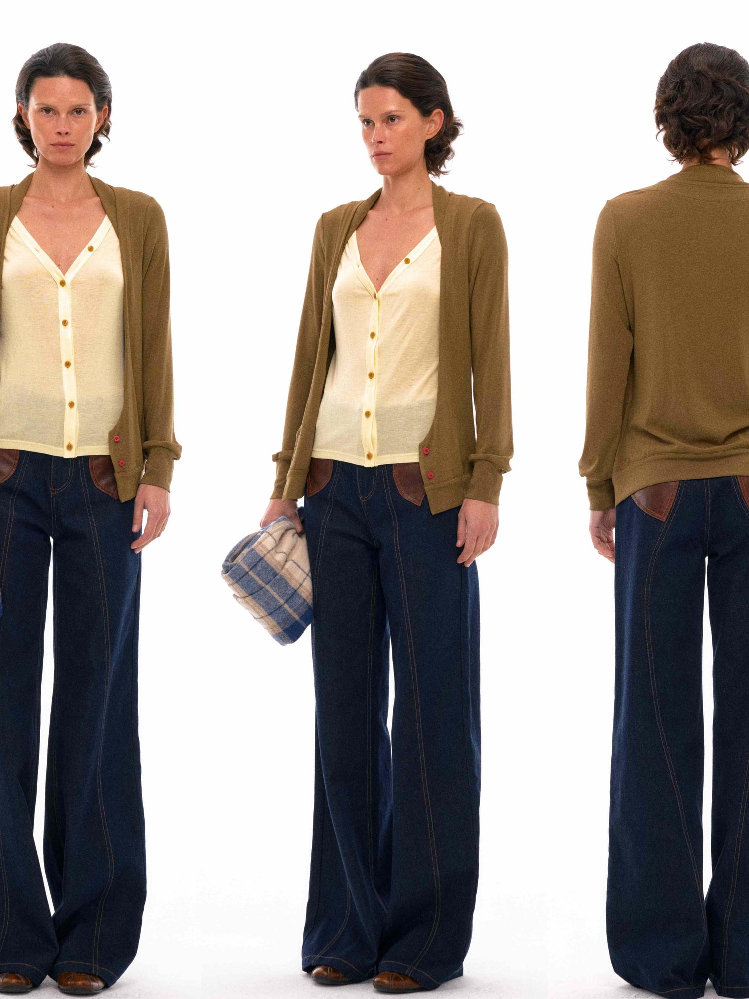 NyDkyel Western Denim With Asymmetrical Leather Patch Pockets And Teardrop Tab