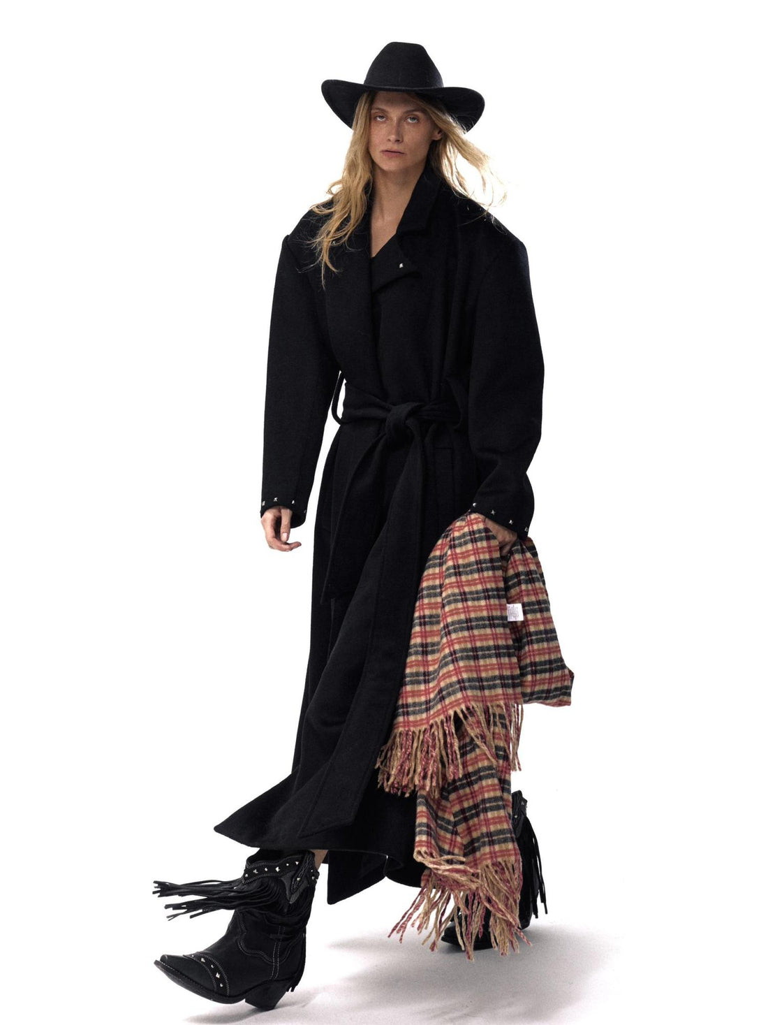 NyDkyel Western Silhouette Wool Blend Coat With Rivet Details