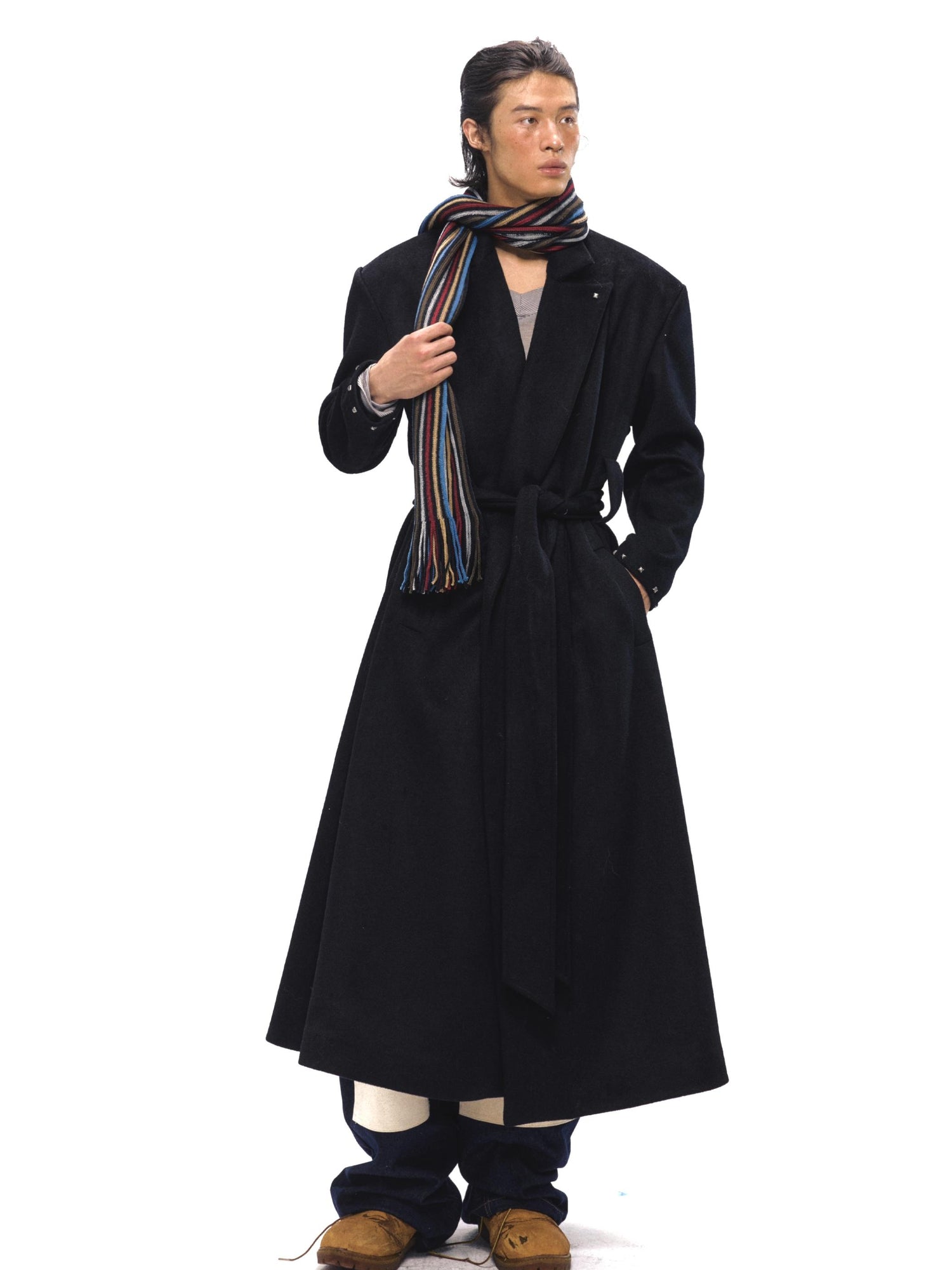 NyDkyel Western Silhouette Wool Blend Coat With Rivet Details