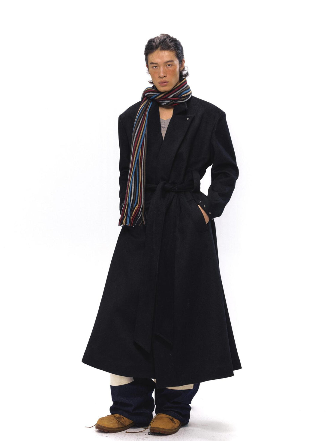 NyDkyel Western Silhouette Wool Blend Coat With Rivet Details