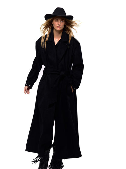 NyDkyel Western Silhouette Wool Blend Coat With Rivet Details