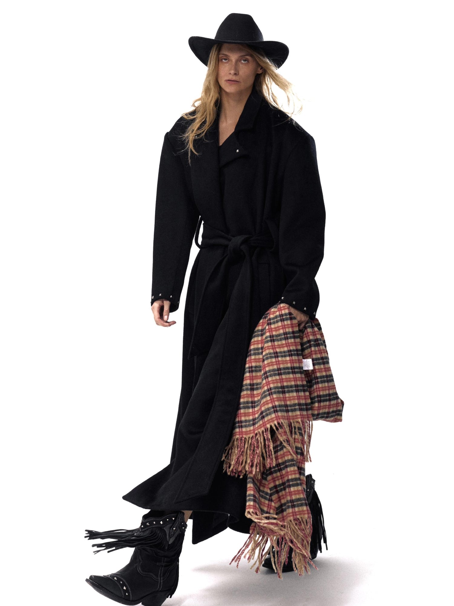NyDkyel Western Silhouette Wool Blend Coat With Rivet Details