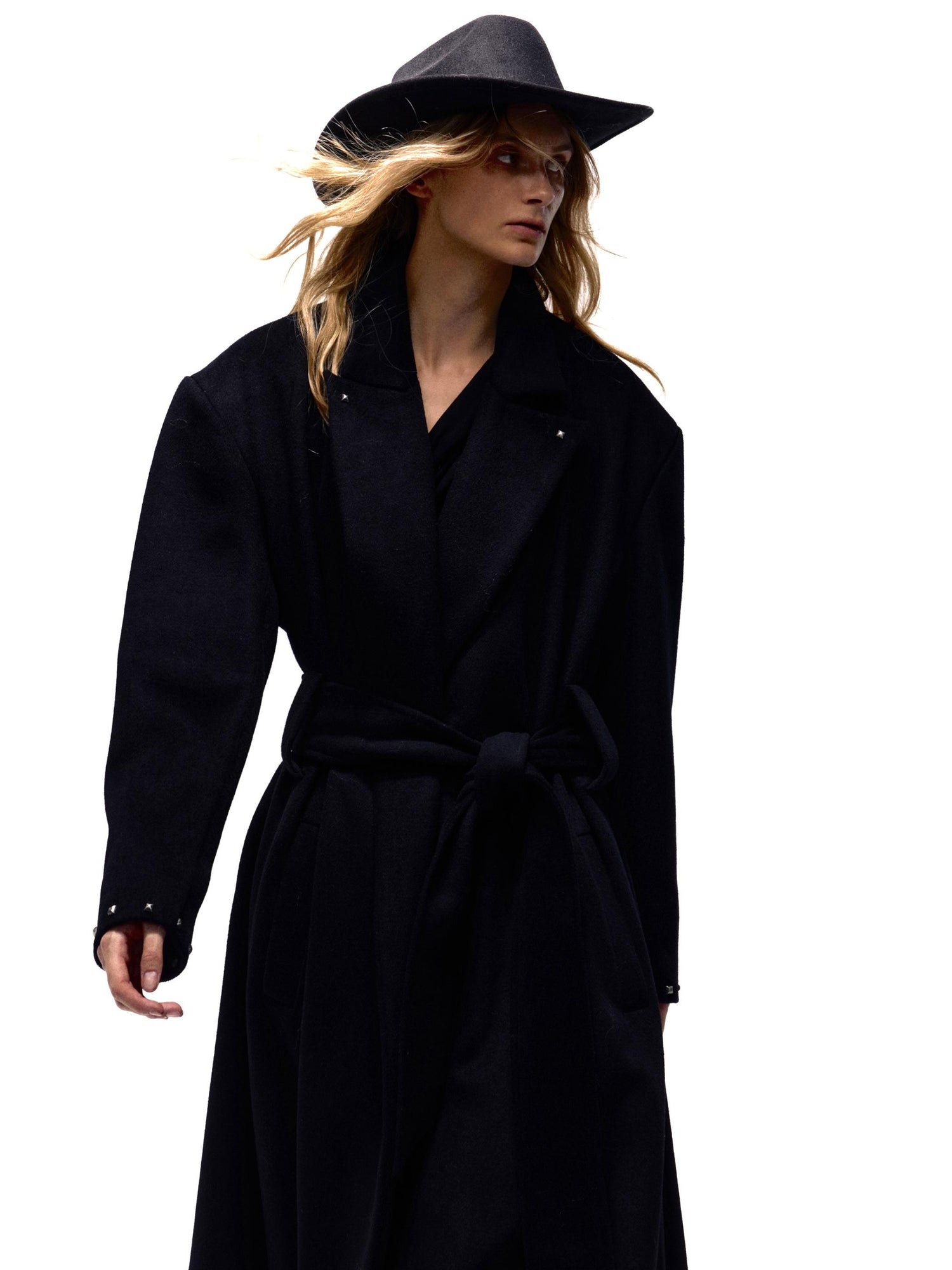 NyDkyel Western Silhouette Wool Blend Coat With Rivet Details