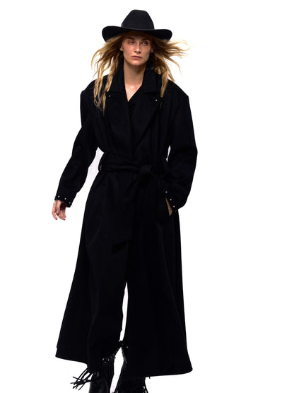 NyDkyel Western Silhouette Wool Blend Coat With Rivet Details