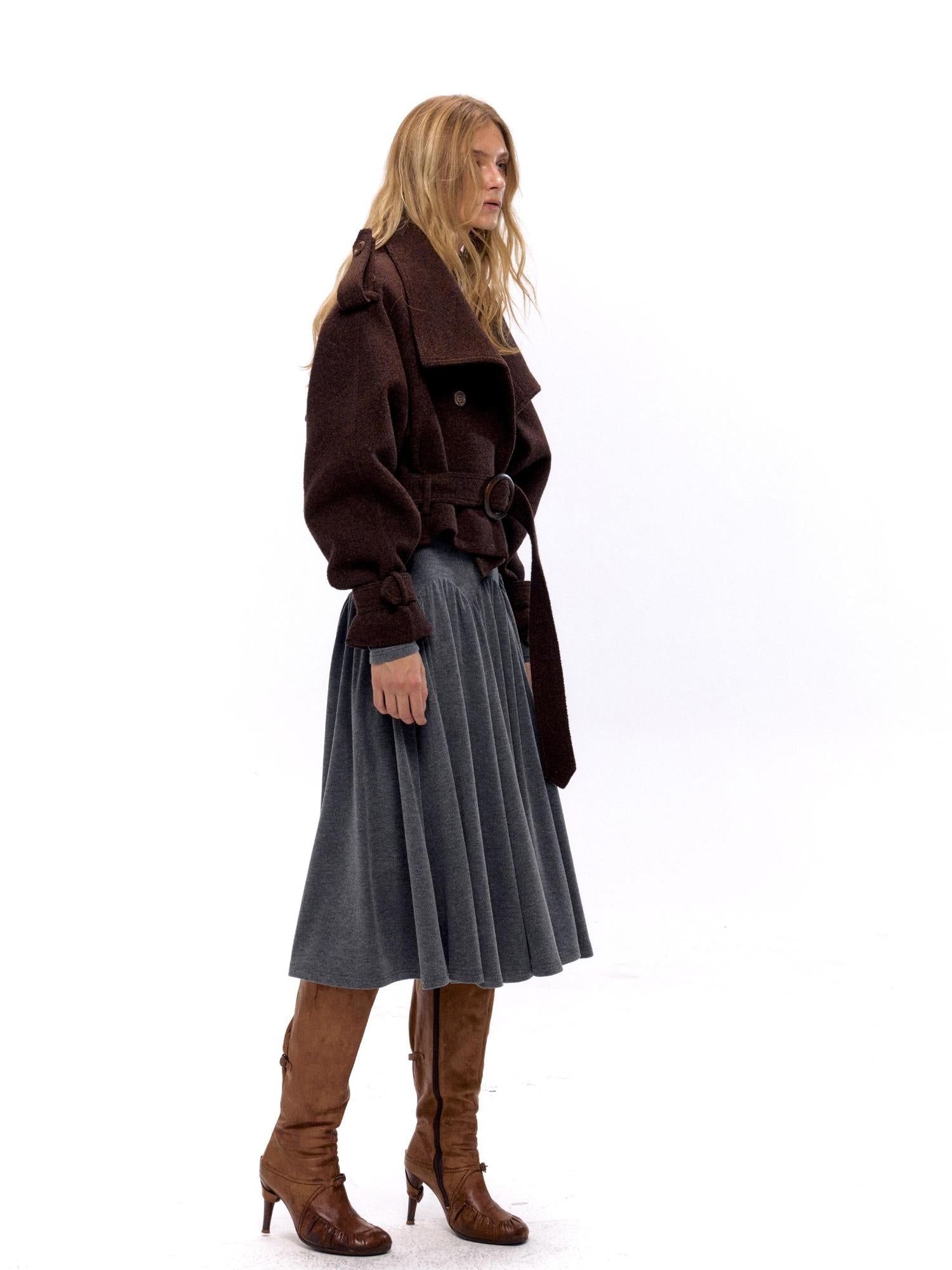 NyDkyel Wool Blend Button Front Belted Short Coat