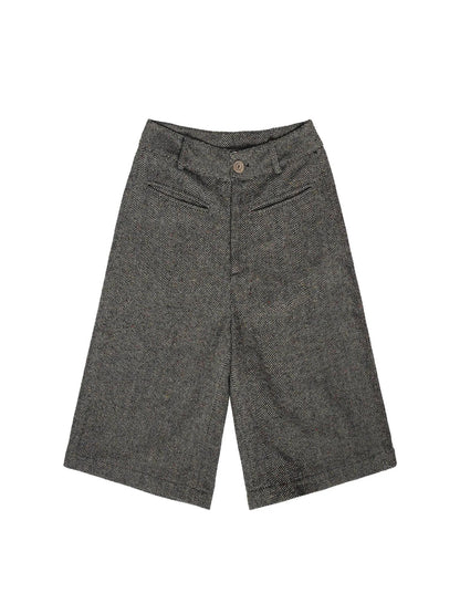 Wool Blend Herringbone Mid Length Grey Trousers