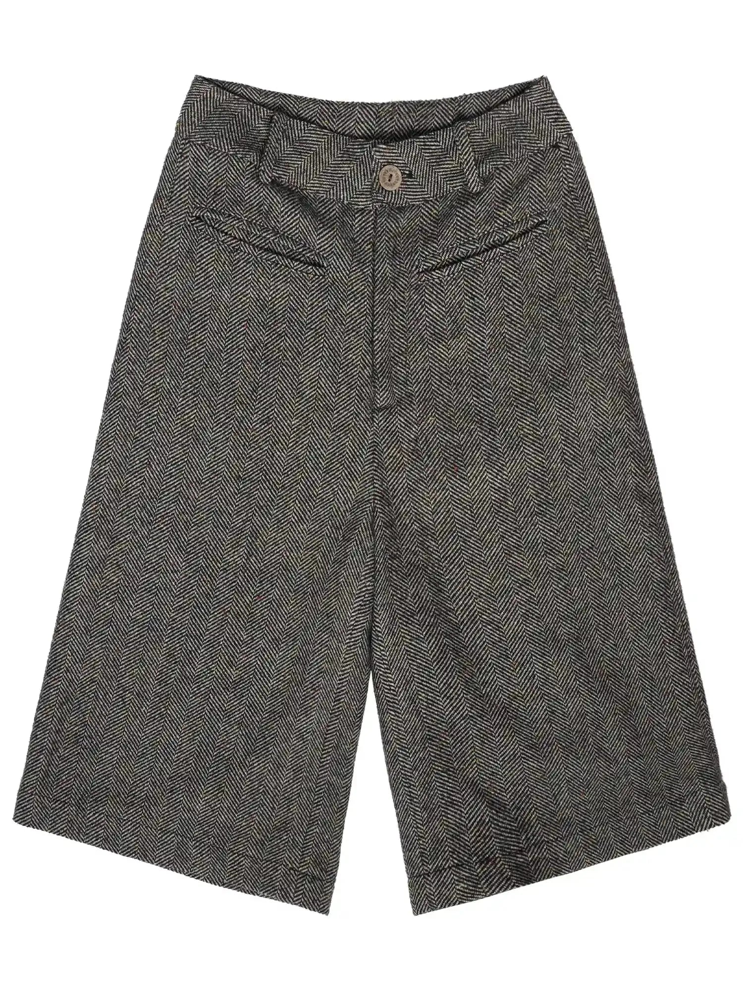 Wool Blend Herringbone Mid Length Grey Trousers