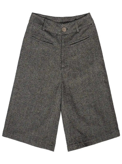 Wool Blend Herringbone Mid Length Grey Trousers