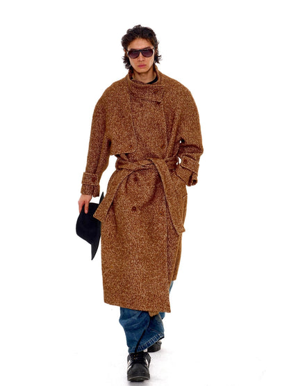 NyDkyel Wool Blend Herringbone Relaxed Fit British Unisex Double Breasted Coat