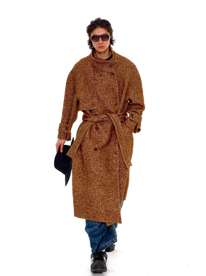 NyDkyel Wool Blend Herringbone Relaxed Fit British Unisex Double Breasted Coat