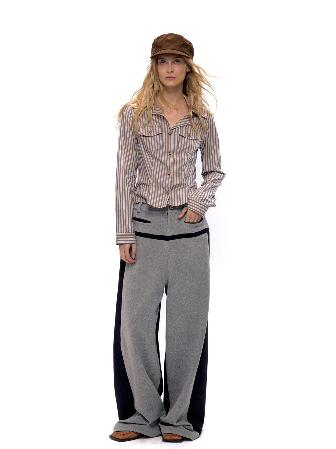 NyDkyel Wool Blend Pleated Trousers With Contrast Trim