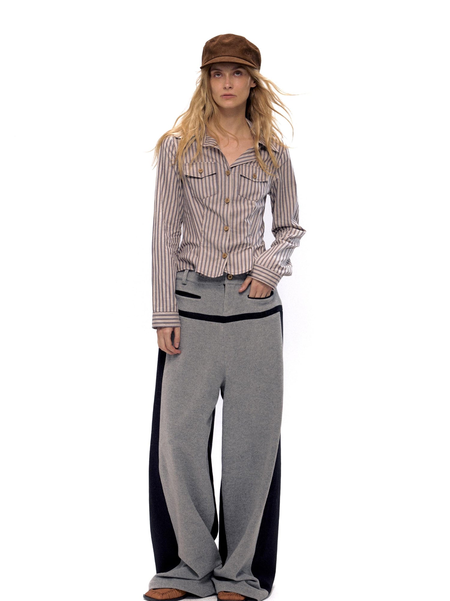 NyDkyel Wool Blend Pleated Trousers With Contrast Trim