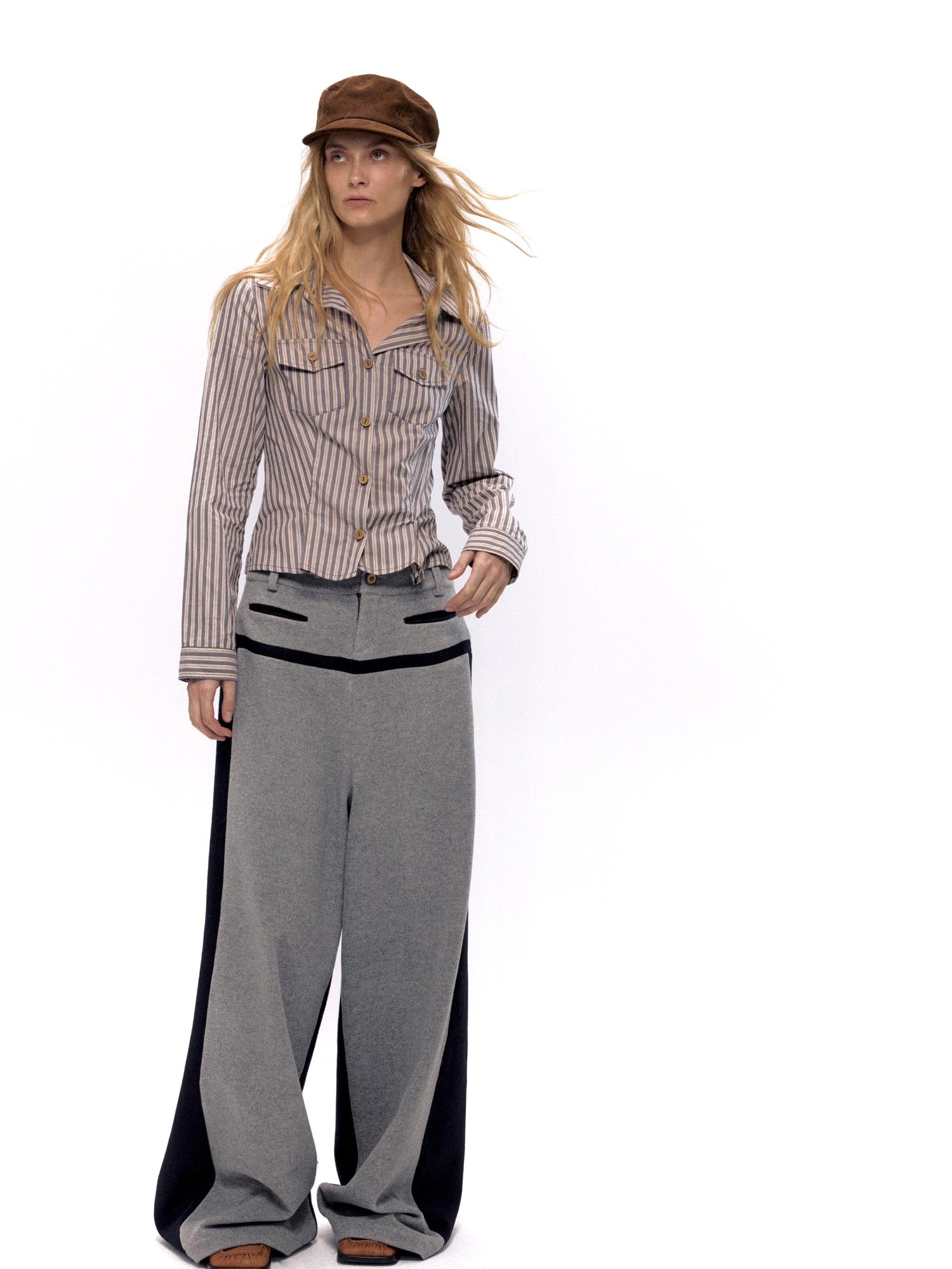 NyDkyel Wool Blend Pleated Trousers With Contrast Trim