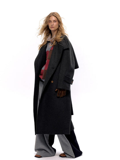 NyDkyel Wool Blend Structured Long Coat With Belt