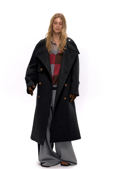 NyDkyel Wool Blend Structured Long Coat With Belt
